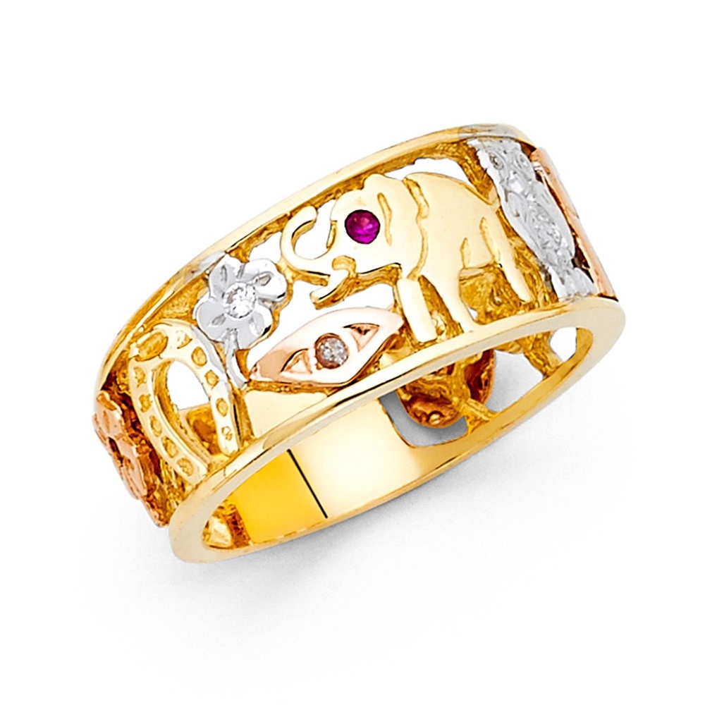 14K Tri Color Gold CZ Men's Ring
